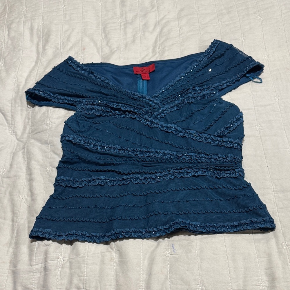 JS Collections Teal Textured Blouse